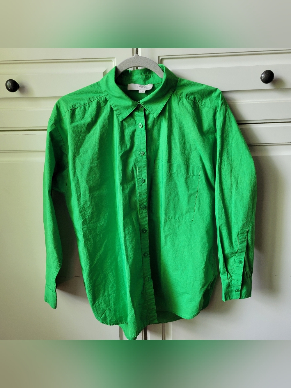 LOFT GREEN BUTTON Vibrant DOWN LOOSE COTTON SHIRT S